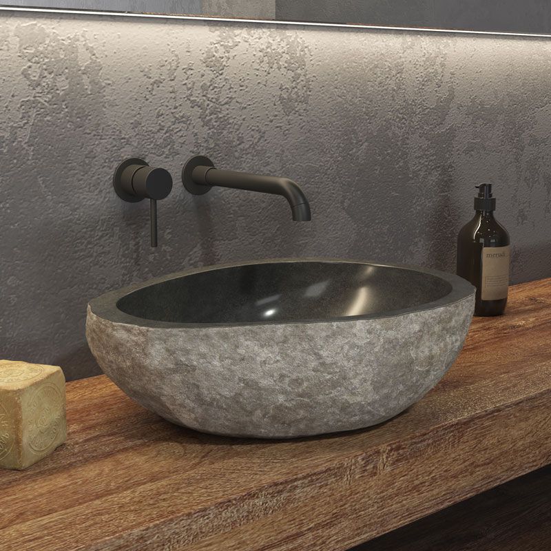 Каменна мивка River Stone NRS3 Ф50-55 см. от естествен камък, уникална ръчна изработка за баня - KERANOVA онлайн магазин