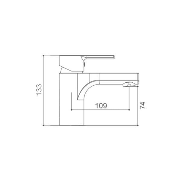 Смесител за мивка Rom ROM0561 хром, схема с размери 133x109x74 мм, керамичен механизъм, онлайн магазин KERANOVA