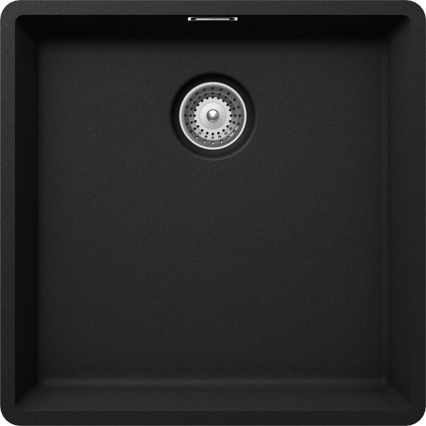 Мивка от синтетичен гранит Radea - квадратна подплотна мивка 40x40 см, дълбочина 20 см, черен металик, клапан 3 1/2” с цедка - KERANOVA