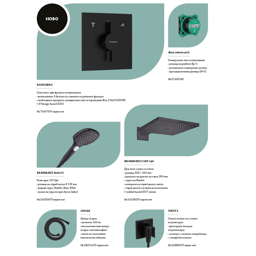 Hansgrohe Raindance E + Duoturn E matt black луксозен душ комплект за вграждане в черен мат - KERANOVA онлайн магазин