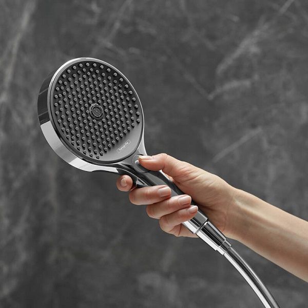 Hansgrohe Rainfinity Shower SET chrome ръчен душ PowderRain хром, душ пита Ø250 мм, стенен триъгълен държач – KERANOVA онлайн магазин
