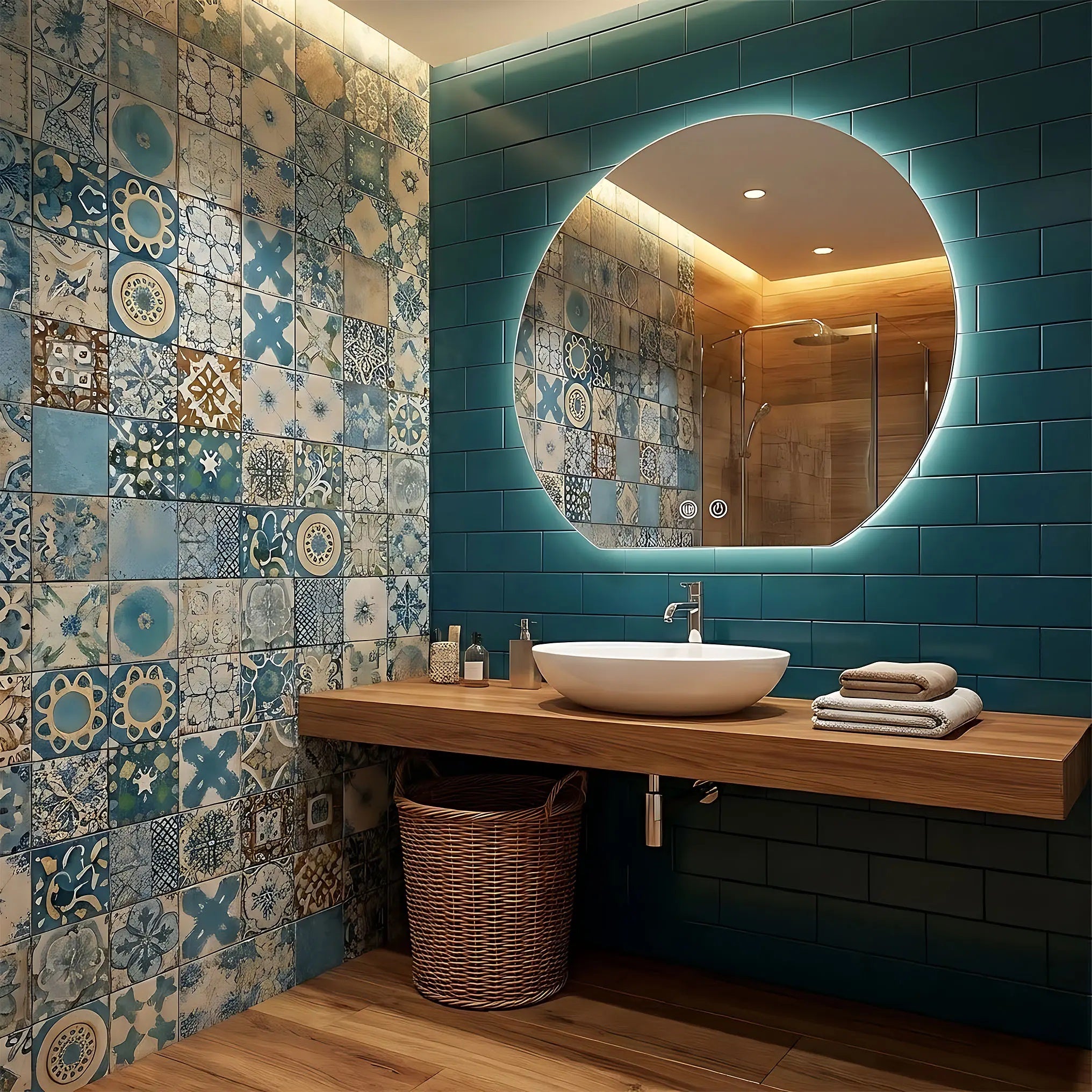 Огледало с осветление и подгрев Fabio 70 см. огледало за баня с LED, мебели за баня и мивка за баня