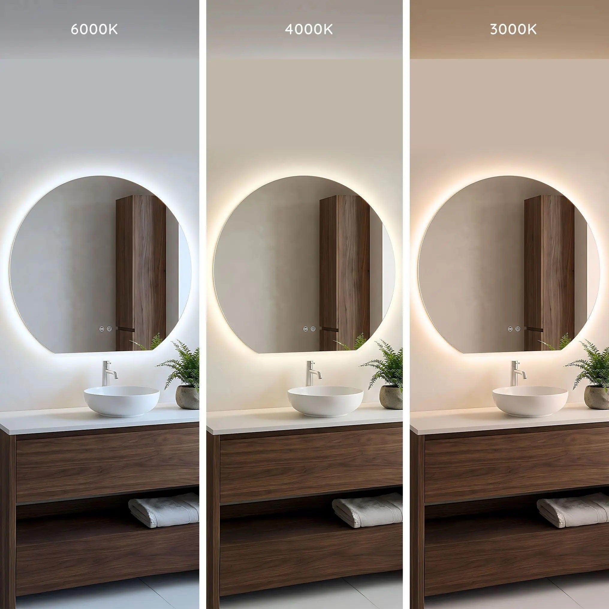 Огледало с осветление и подгрев Fabio 70 см. – LED 6000K/4000K/3000K, димиране и антизамъгляване, огледало за баня