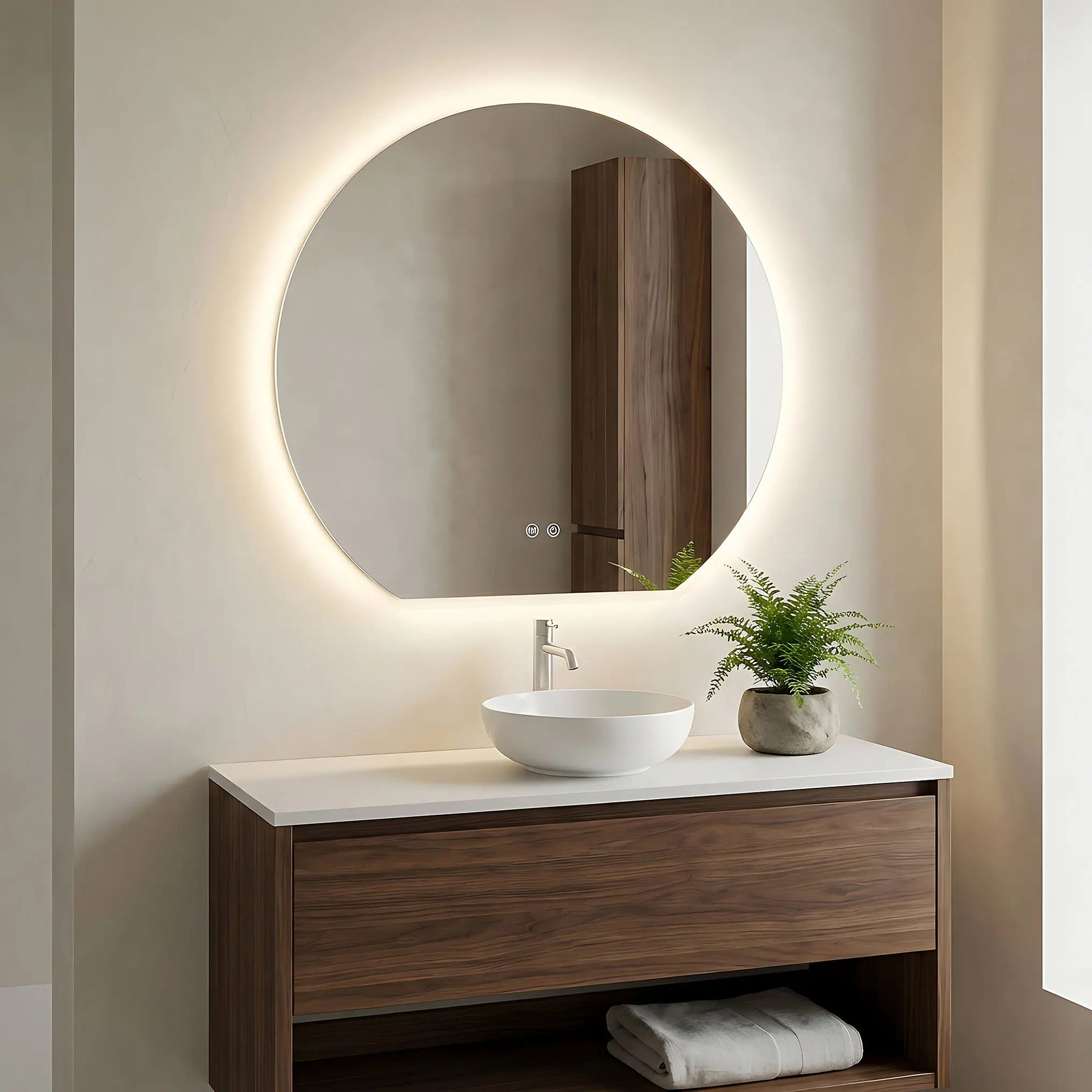 Огледало с осветление и подгрев Fabio 70 см. кръгло LED огледало за баня с антизамъгляване над мивка за баня и мебели за баня