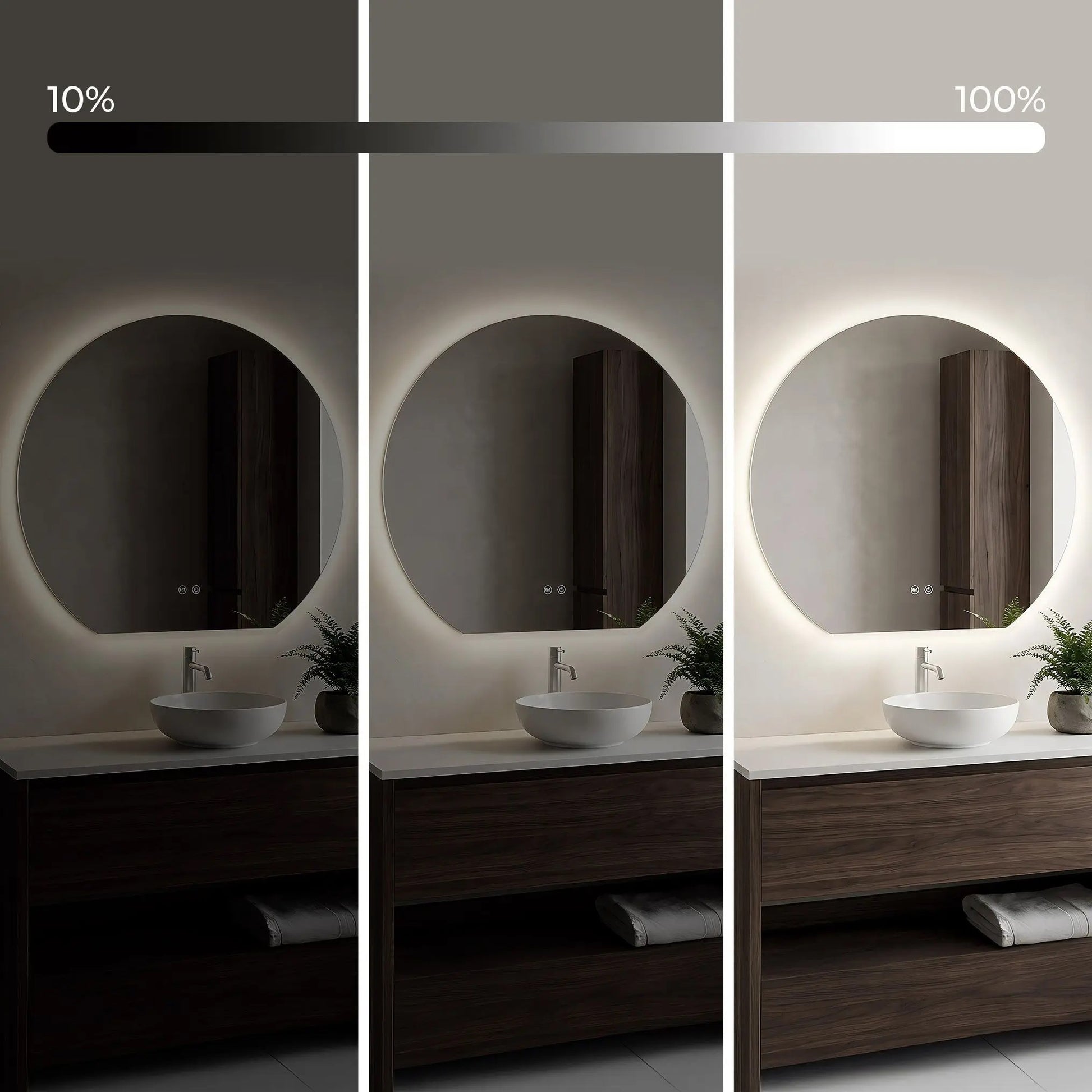 Огледало с осветление и подгрев Fabio 70 см. – огледало за баня с LED димиране 10–100%, антизамъгляване; мебели за баня