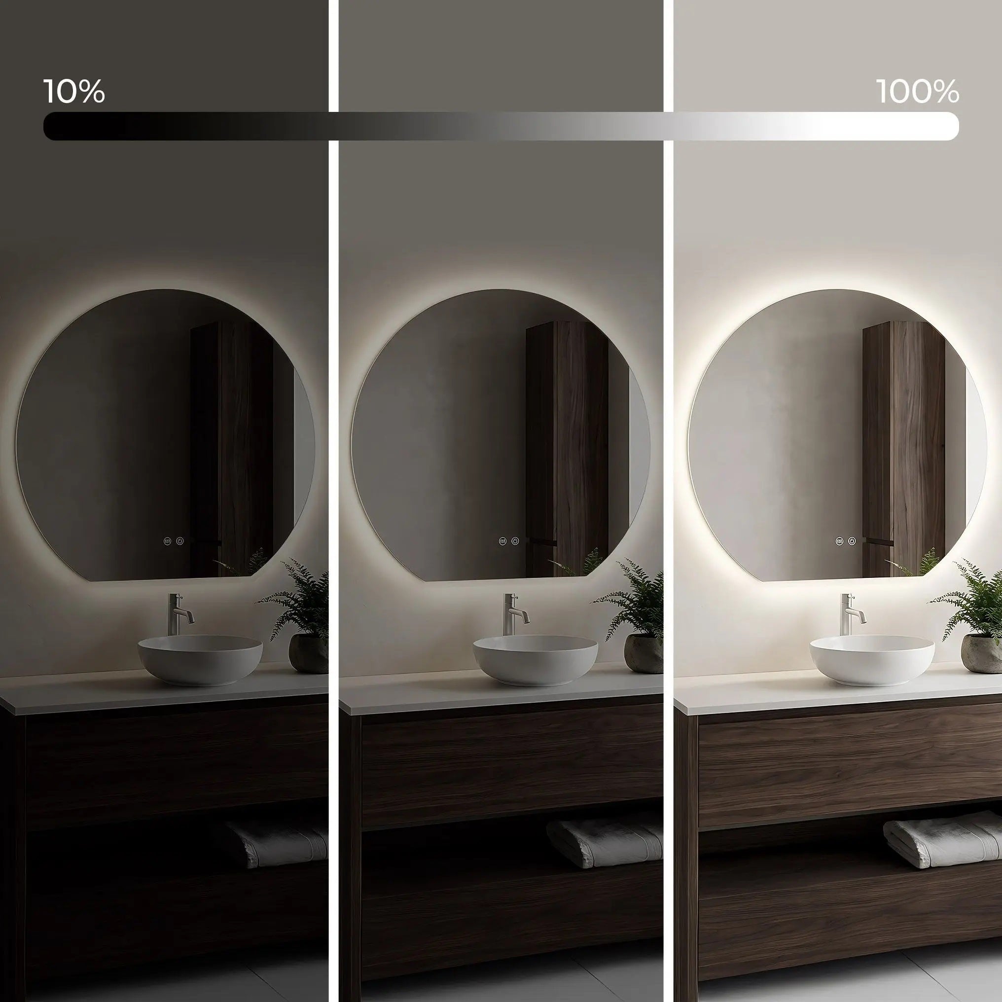 Огледало с осветление и подгрев Fabio 70 см. – огледало за баня с LED димиране 10–100%, антизамъгляване; мебели за баня