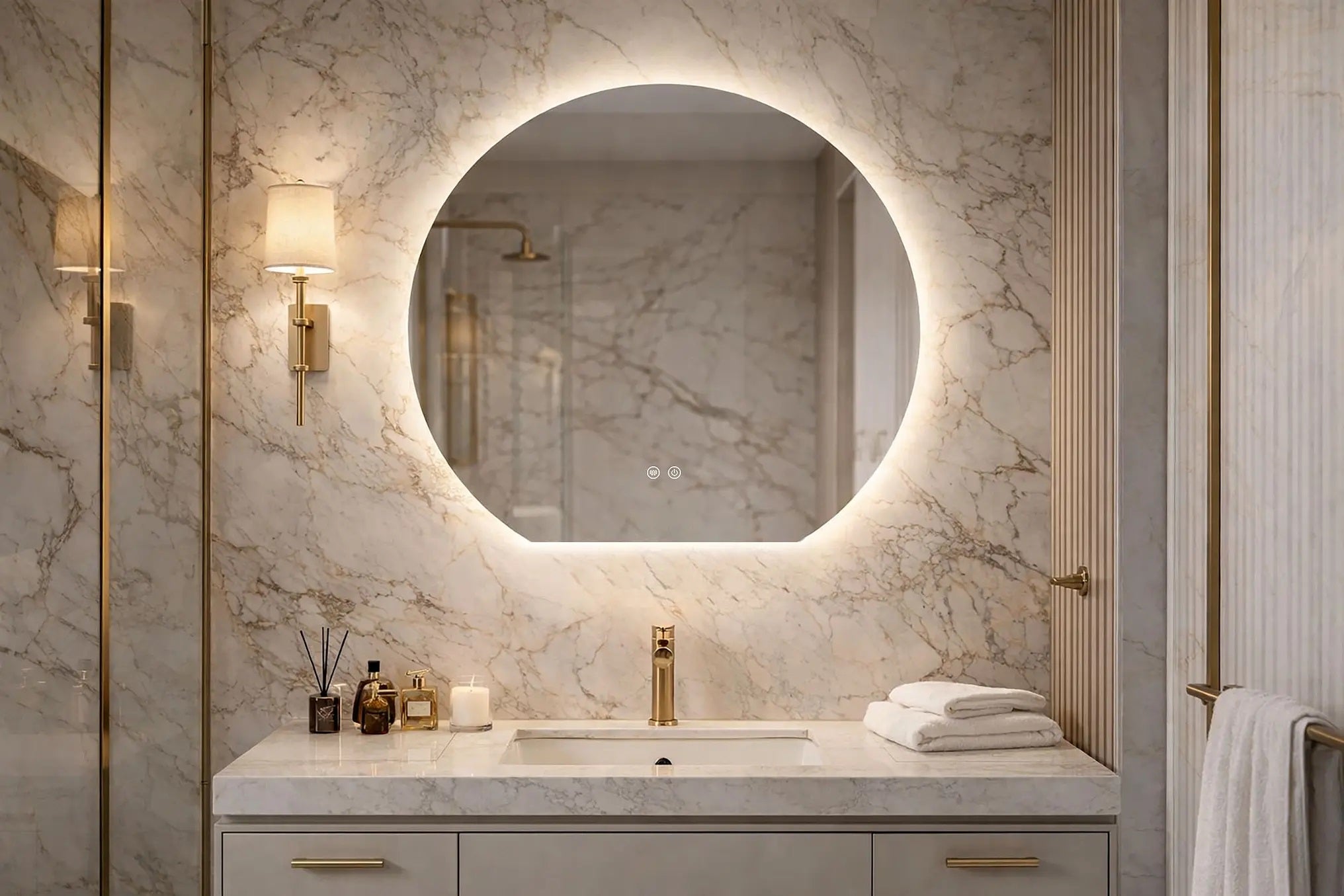 Огледало с осветление и подгрев Fabio 70 см. с LED подсветка в баня, огледало за баня, мебели за баня