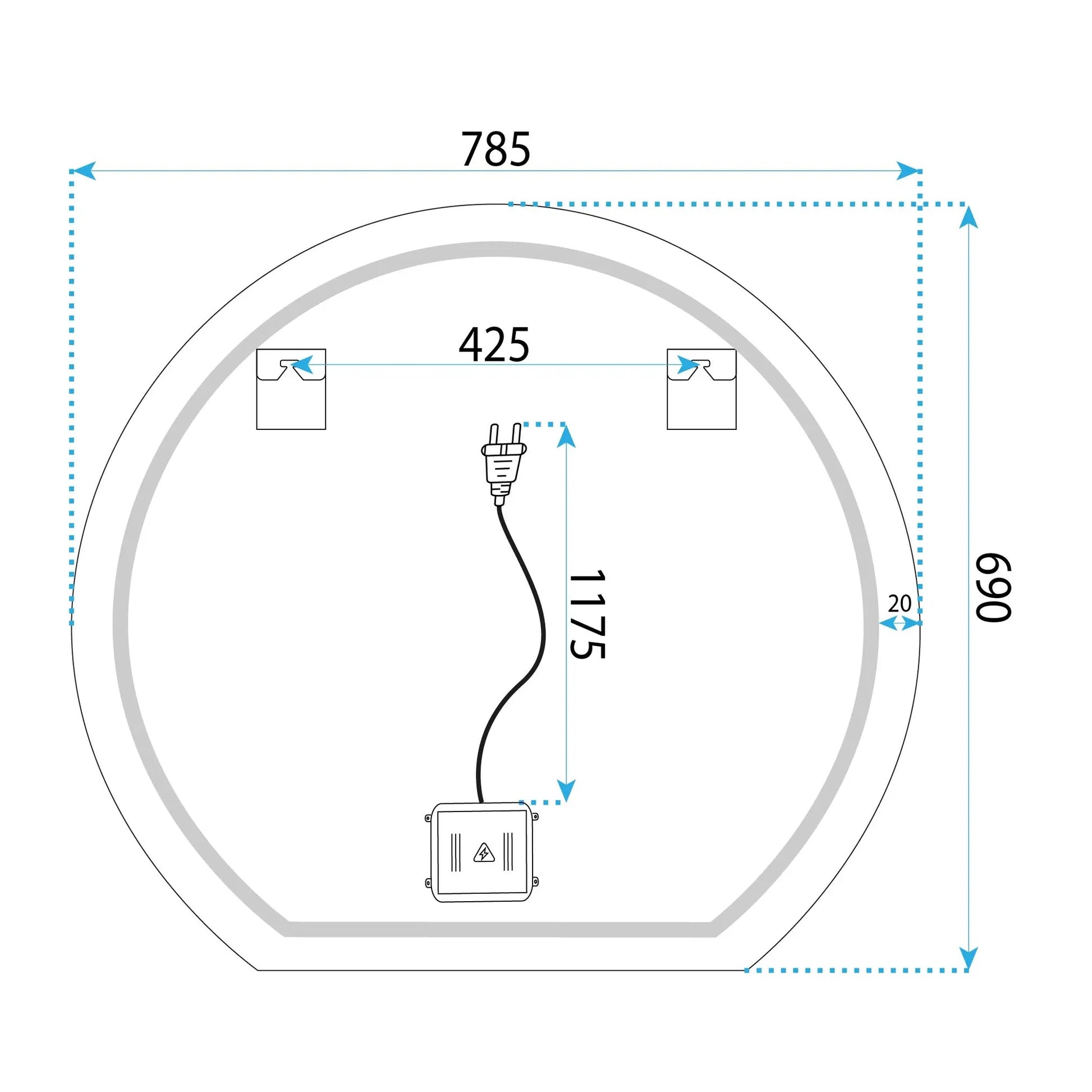 Огледало с осветление и подгрев Fabio 80 см. размери 785x690 мм LED осветление за баня с нагревател против замъгляване