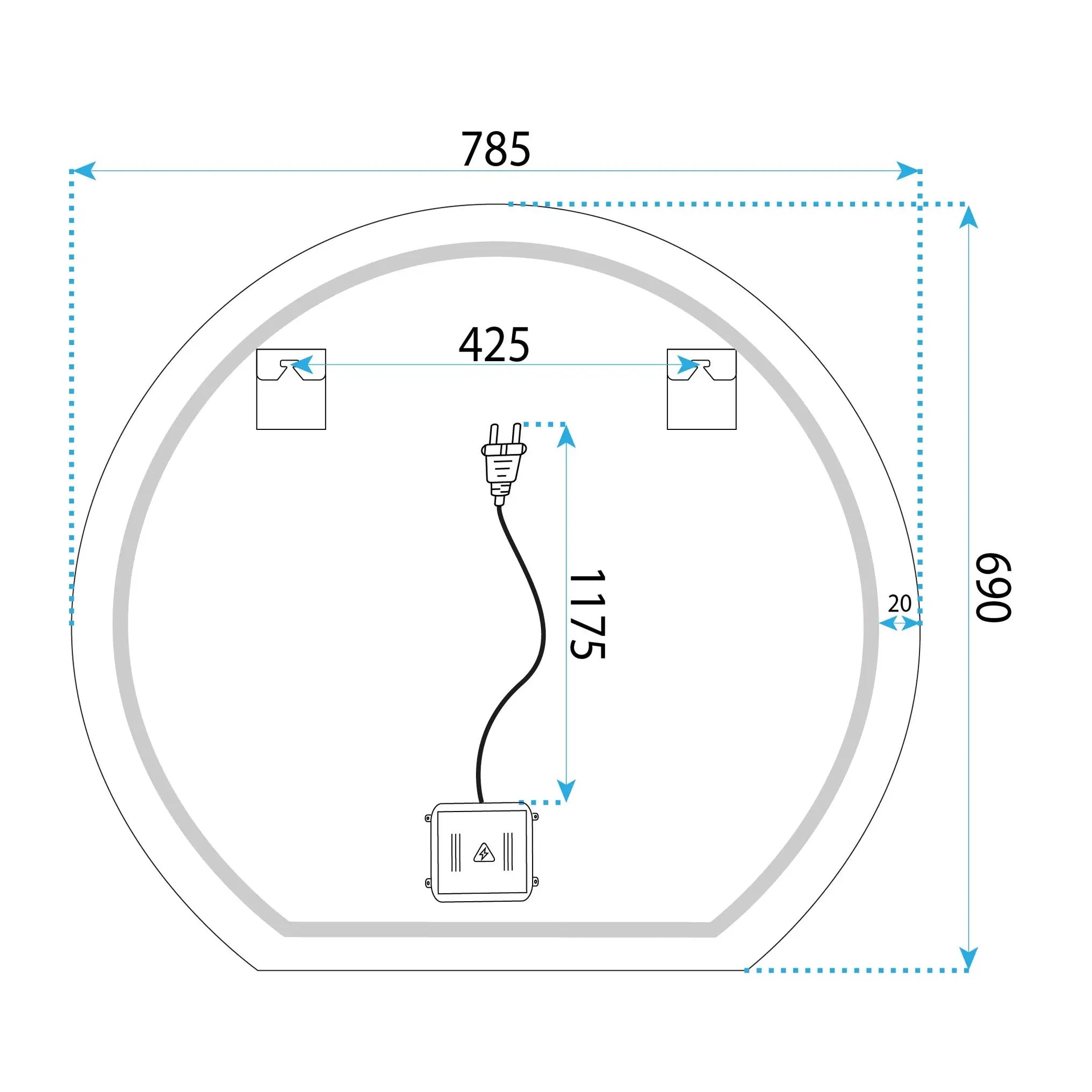 Огледало с осветление и подгрев Fabio 80 см. размери 785x690 мм LED осветление за баня с нагревател против замъгляване