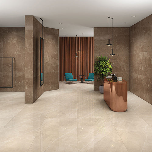 Regal Armani Beige Pulido 60x60 - Biba Ceramica в луксозно фоайе с полирани гранитогресни плочи, онлайн магазин за обзавеждане за бани KERANOVA