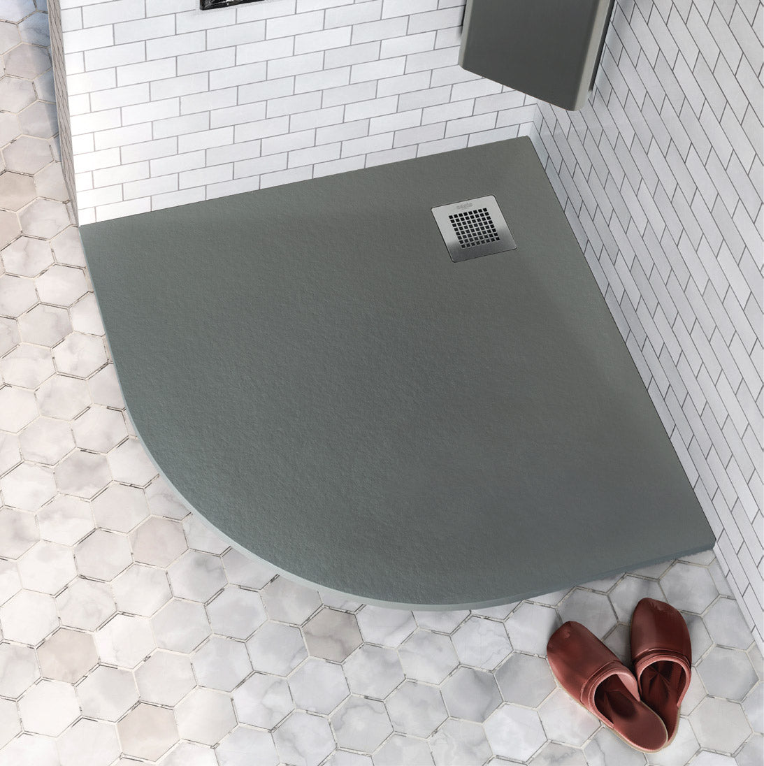 Композитно корито Royal супер тънко 80x80 см в сиво с квадратен сифон, модерен дизайн за онлайн магазин KERANOVA