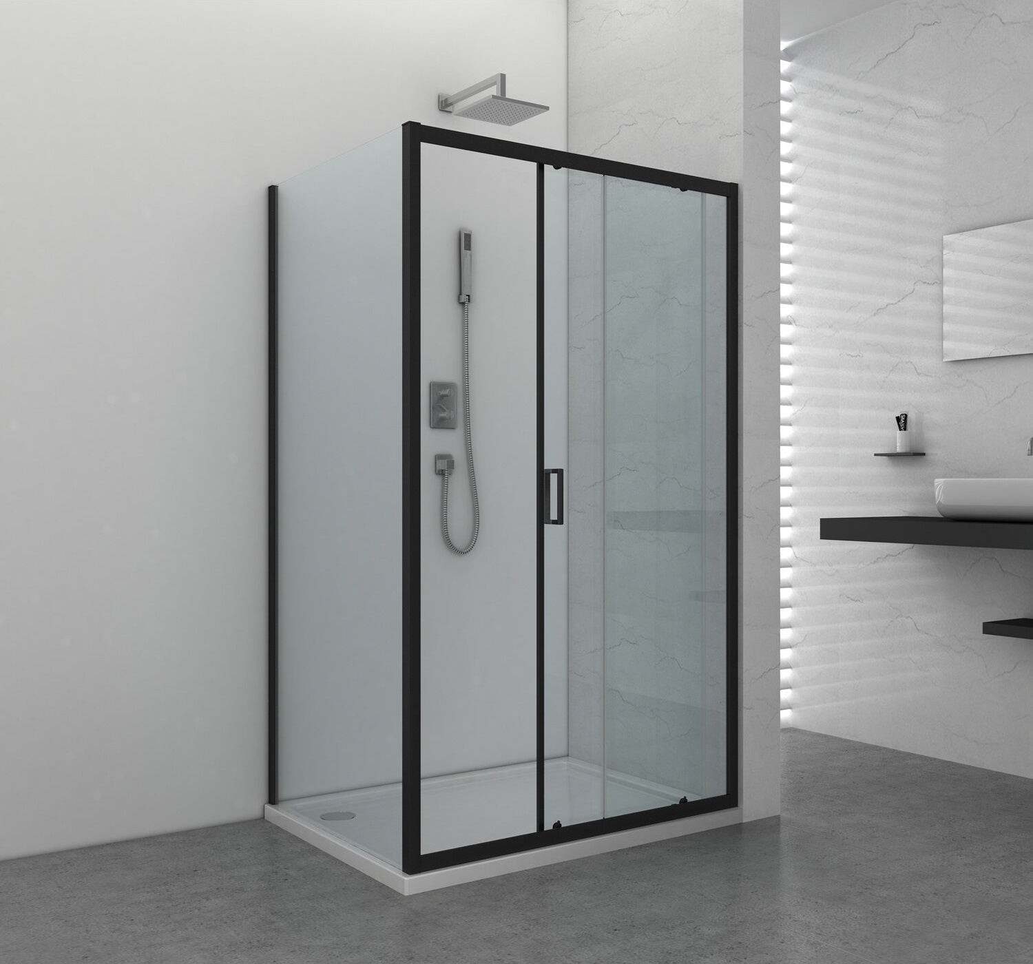 Кабина Elite Black Series - 80x120 см. асиметрична душ кабина с черна рамка, 6 мм закалено стъкло, магнитен уплътнител, EasyClean ролки