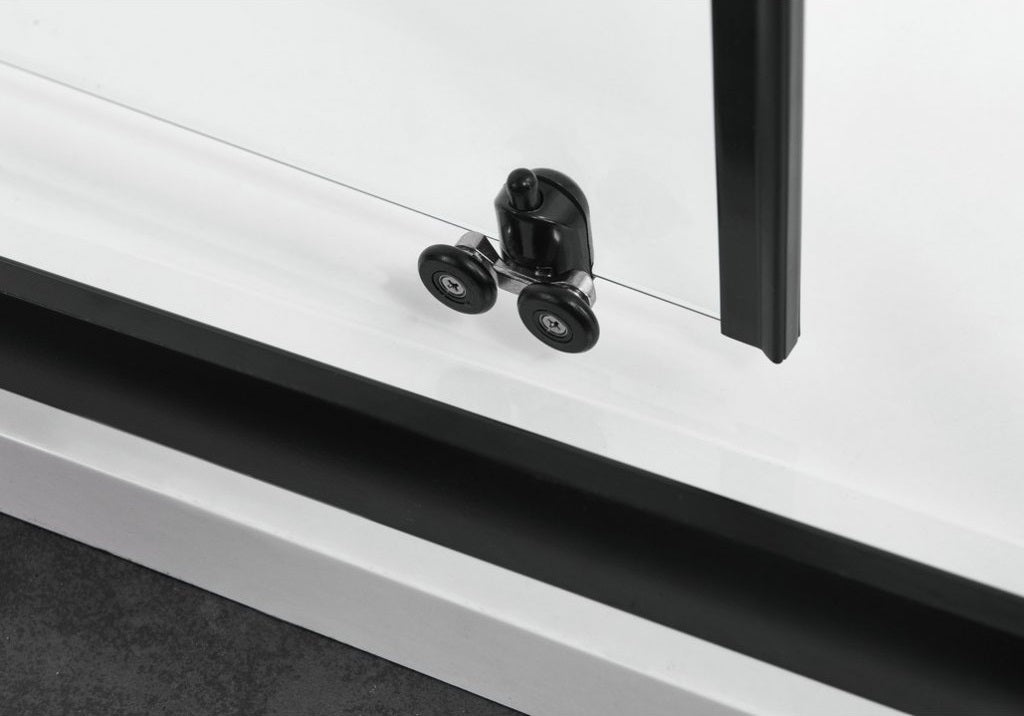 Кабина Elite Black Series - 90x120 см. детайл: двойни ролки EasyClean и алуминиев профил, 6 мм закалено стъкло за онлайн магазин KERANOVA