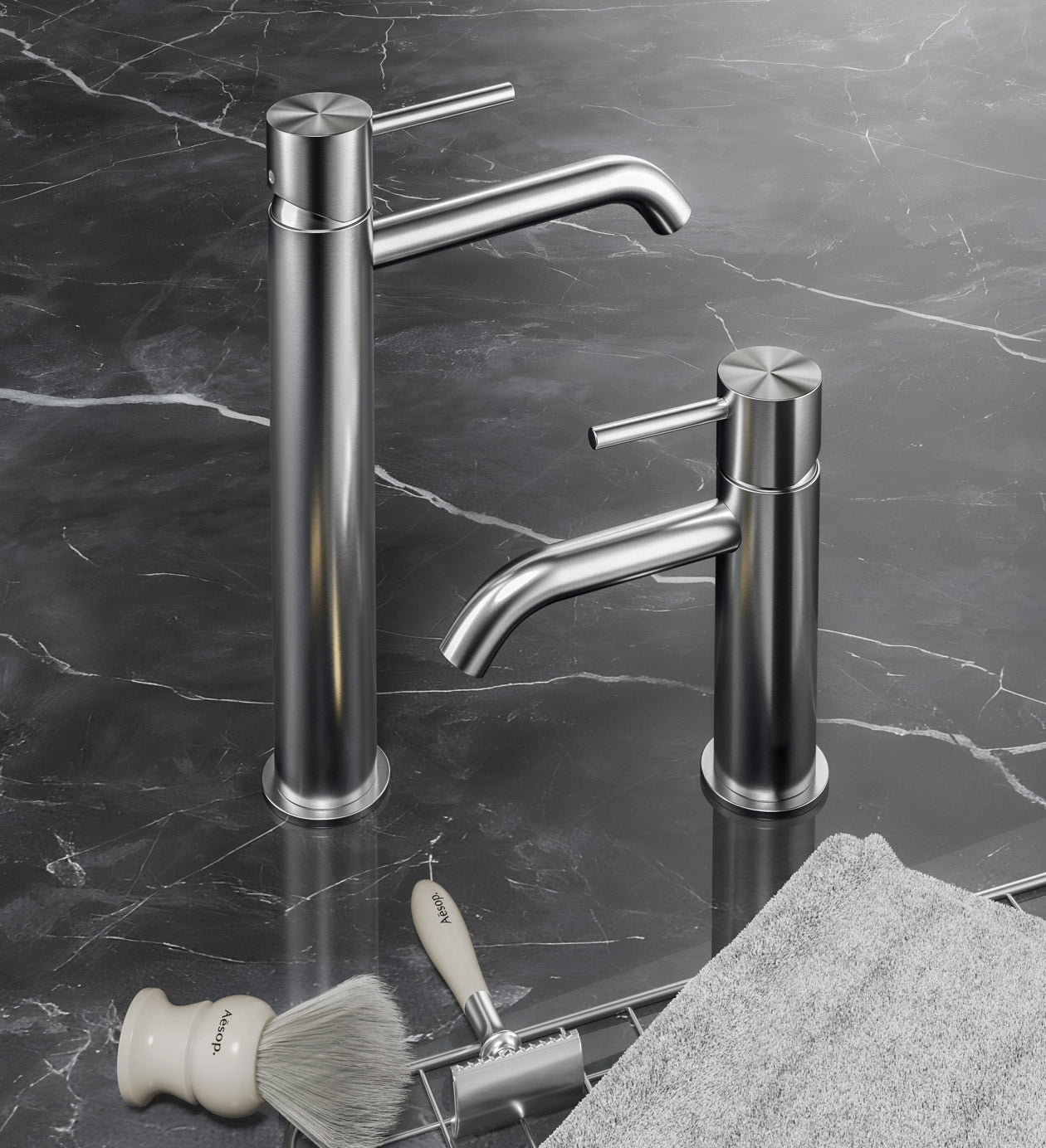 Висок смесител за мивка купа Eternity Brushed Steel - неръждаема стомана стоящ смесител Brushed Steel в онлайн магазин KERANOVA