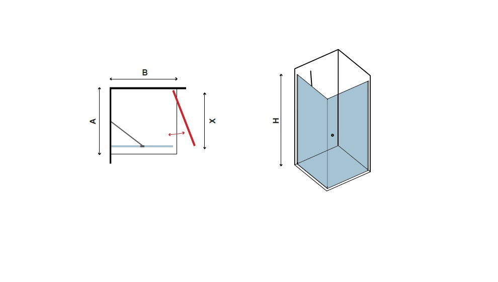 Душ кабина S28 Free 1 - 80х80 см. - една врата, монтажни размери и схема, 6 мм закалено стъкло, алуминиев профил - KERANOVA