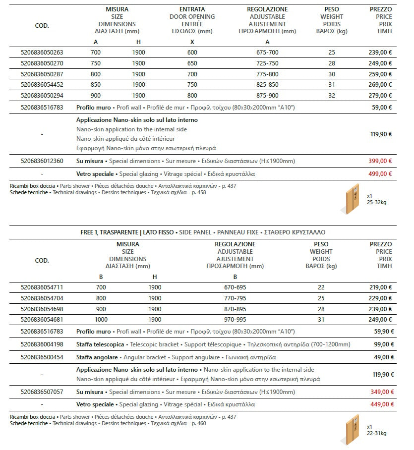 Душ кабина S28 Free 1 - 80х90 см. - една врата от KERANOVA, 6 мм закалено стъкло, височина 190 см, алуминиеви панти и профил