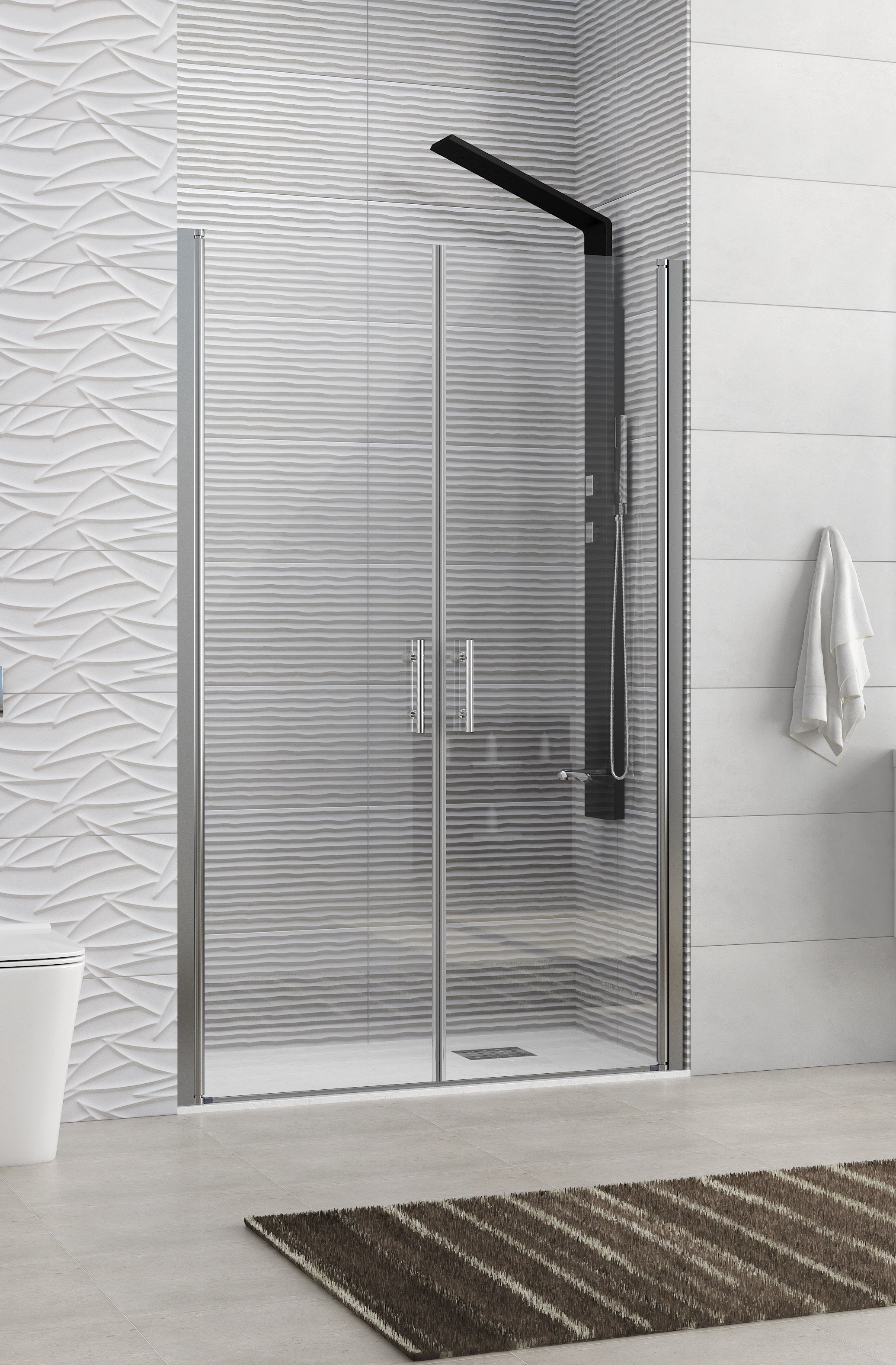 S28 Sallon - 150-155 см. - две летящи врати стъклен параван за баня с хромиран профил 6 мм закалено стъкло KERANOVA онлайн магазин