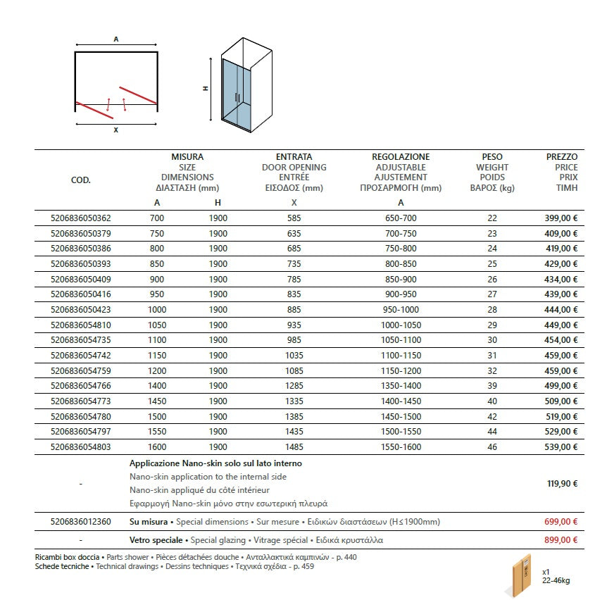 S28 Sallon - 115-120 см. - две летящи врати стъклен параван за баня с две люлеещи се врати, 6 мм закалено стъкло, хромиран профил - KERANOVA