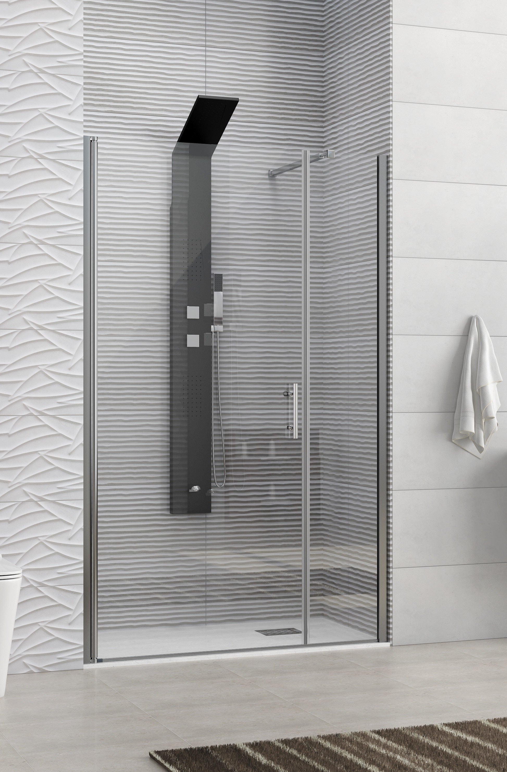 S5 - 107.5-112.5 см. - врата и фикс. стъклен параван за баня 6 мм закалено стъкло, хромиран профил, магнитен уплътнител - KERANOVA онлайн магазин