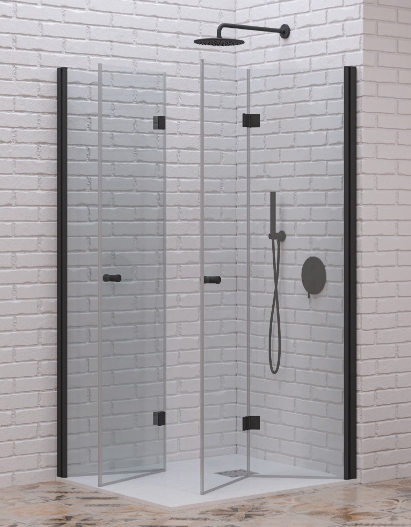 Душ кабина S7 Nero - 90х90 см. - две сгъваеми врати. - луксозна матова черна дограма, 6мм закалено стъкло, анти-калк покритие, KERANOVA онлайн магазин