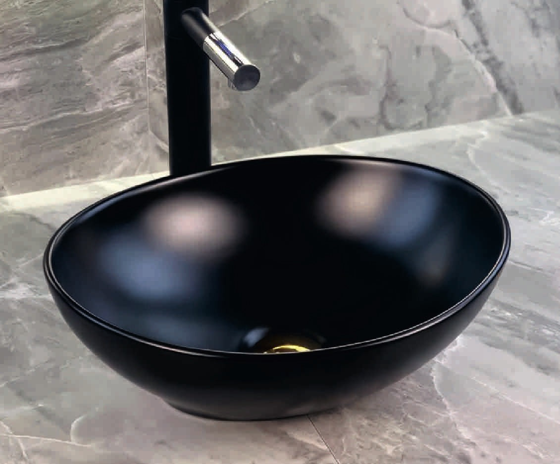 Купа SA-1124 Black 40х34 см. тънка черна порцеланова мивка за плот - онлайн магазин за обзавеждане за бани KERANOVA