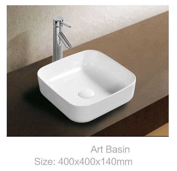 Купа SA-1269 40х40 см. тънка снежнобяла порцеланова мивка за монтаж върху плот – онлайн магазин за обзавеждане за бани KERANOVA