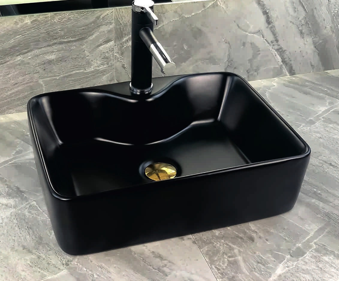 Купа SA-1309 Black 47,5х37 см. черна порцеланова мивка за баня с отвор за смесителна батерия - онлайн магазин KERANOVA