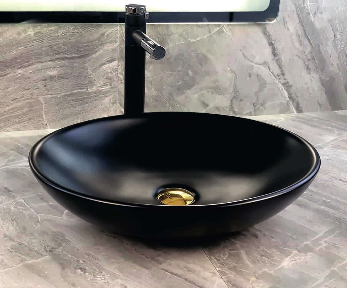 Alt Tag: Купа SA-1355 Black 49х43 см. тънка черна порцеланова мивка за плот – онлайн магазин за обзавеждане за бани KERANOVA