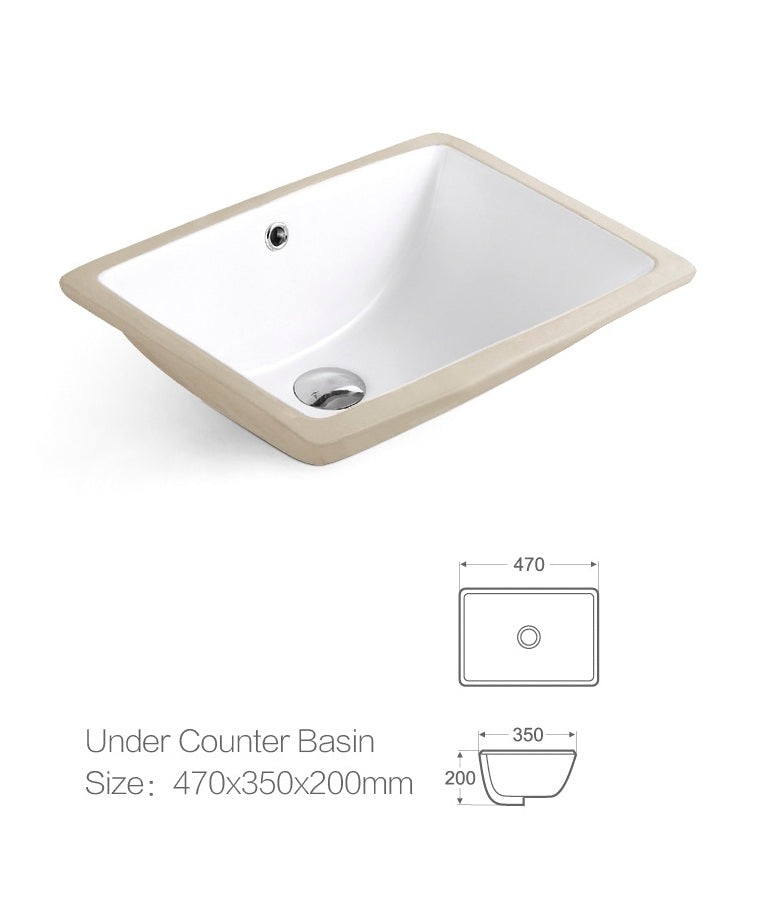 Мивка за вграджане SA-1418 47х35 см. OUTLET – под плот, 20 см дълбочина, с преливник, за баня
