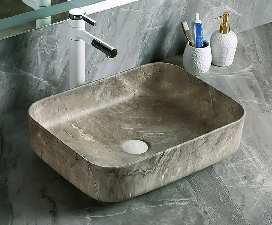 Купа SA-3103A 40х30 см. порцеланова мивка тъмен мрамор МАТ, без отвор за смесител, онлайн магазин за обзавеждане за бани KERANOVA