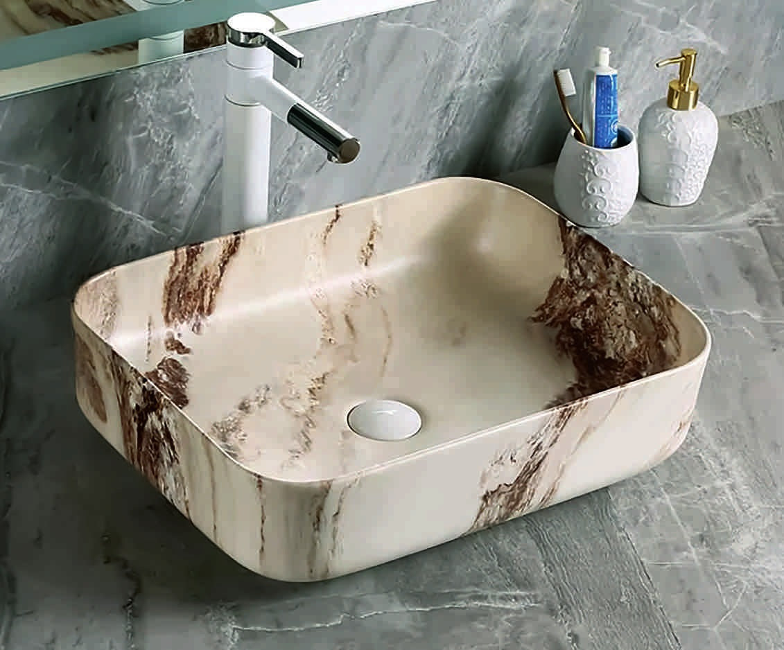 Купа SA-3103B 40х30 см. порцеланова мивка кафяв мрамор мат, без отвор за батерия, височина 14 см - онлайн магазин за бани KERANOVA