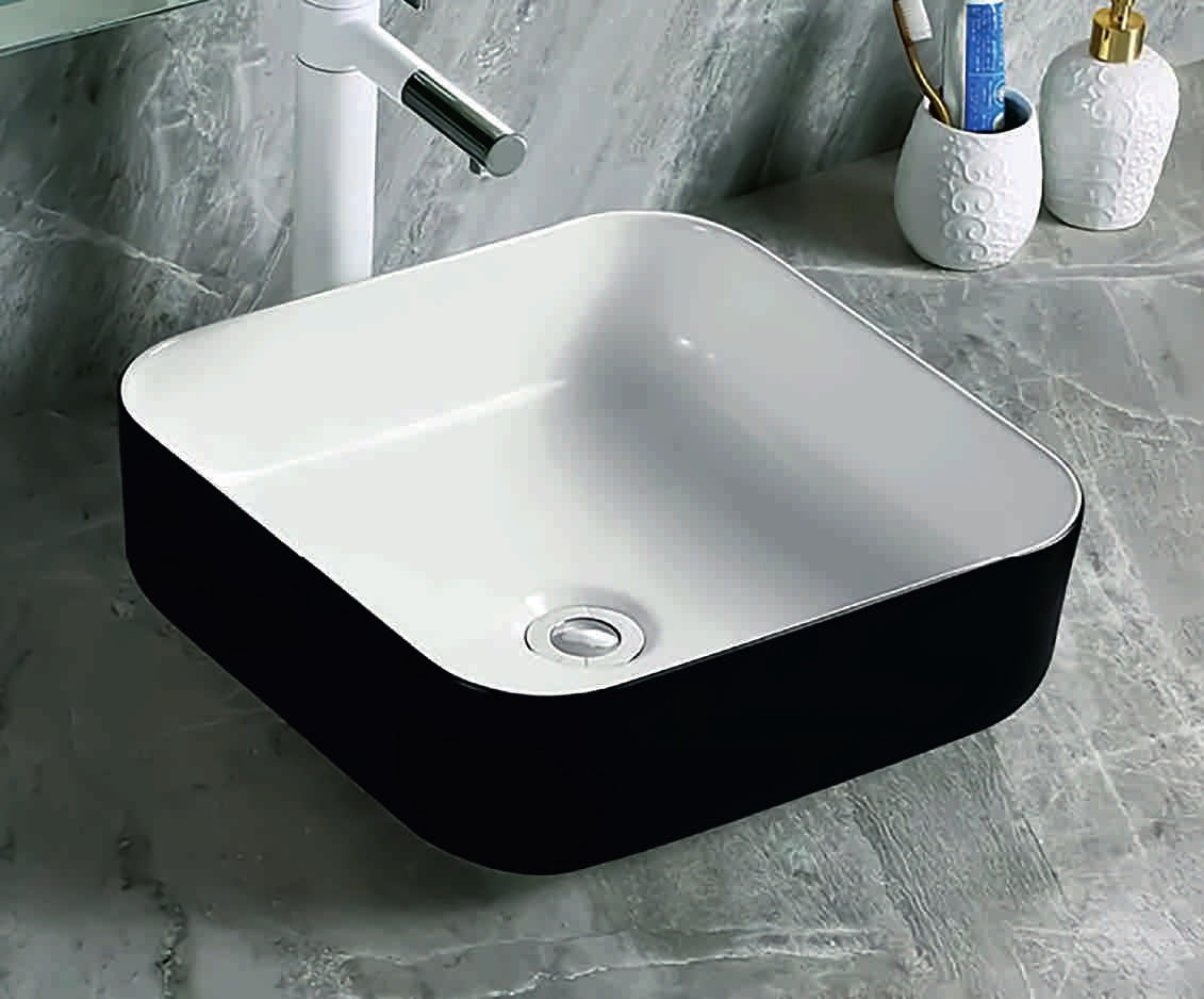 Купа SA-3104 39х39 см. порцеланова мивка за баня черно-бял външен слой, без отвор за смесител — онлайн магазин KERANOVA
