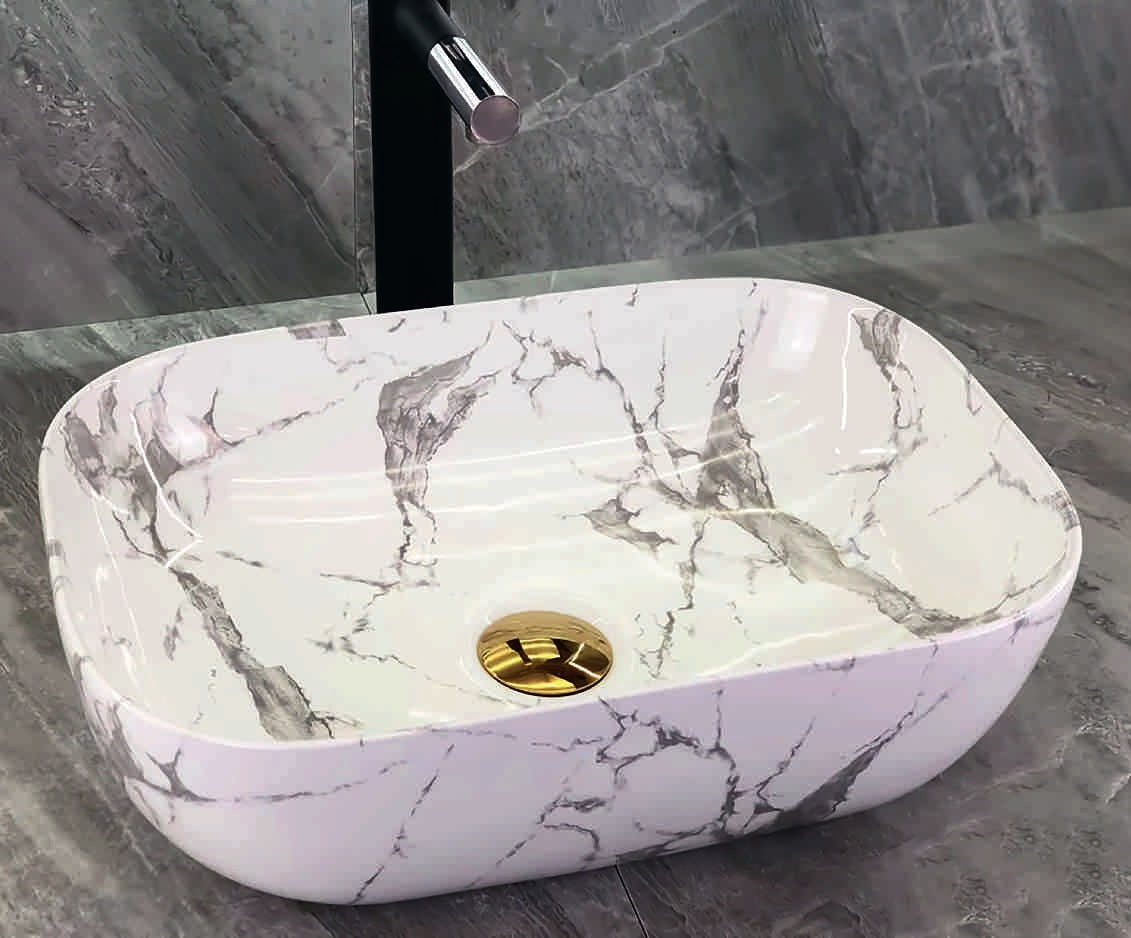 Купа SA-3109B 45х33 см. порцеланова мивка за баня без отвор, мраморна текстура, KERANOVA онлайн магазин