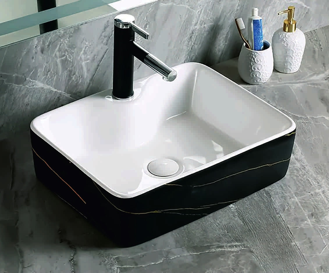 Купа SA-514 40х30 см. порцеланова мивка черен мрамор с златни нишки, висока 12.5 см - онлайн магазин за обзавеждане за бани KERANOVA