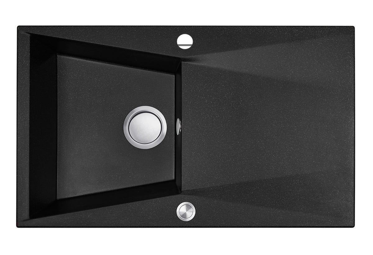 Alt Tag: Кухненска мивка Grenada 78х48 см. - 2 цвята. Черна гранитна мивка Laveo 78x48 см с бутон сифон, за шкаф 50 см - KERANOVA