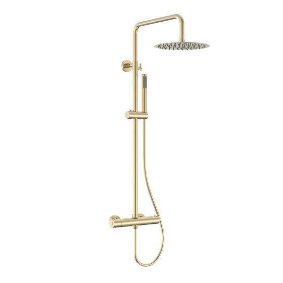 Alt Tag: Термостатична душ колона Artemis Oro - златен мат, душ система със смесител и метална пита 30 см за баня