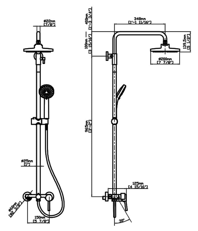 Душ колона с чучур New Artemis Chrome - технически чертеж и размери, онлайн магазин за обзавеждане за бани KERANOVA