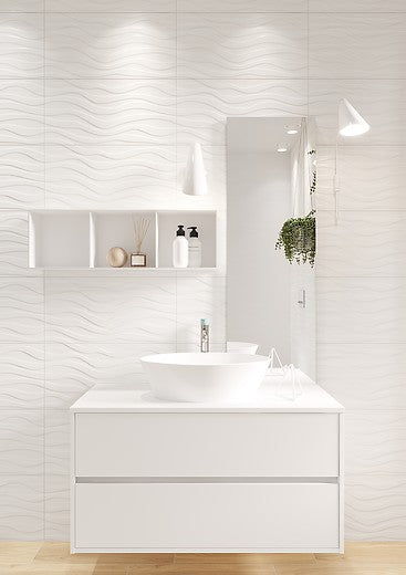 Баня Soft Romantic 30x60 Cersanit матови плочки в онлайн магазин KERANOVA – бял вълнообразен дизайн за модерна баня