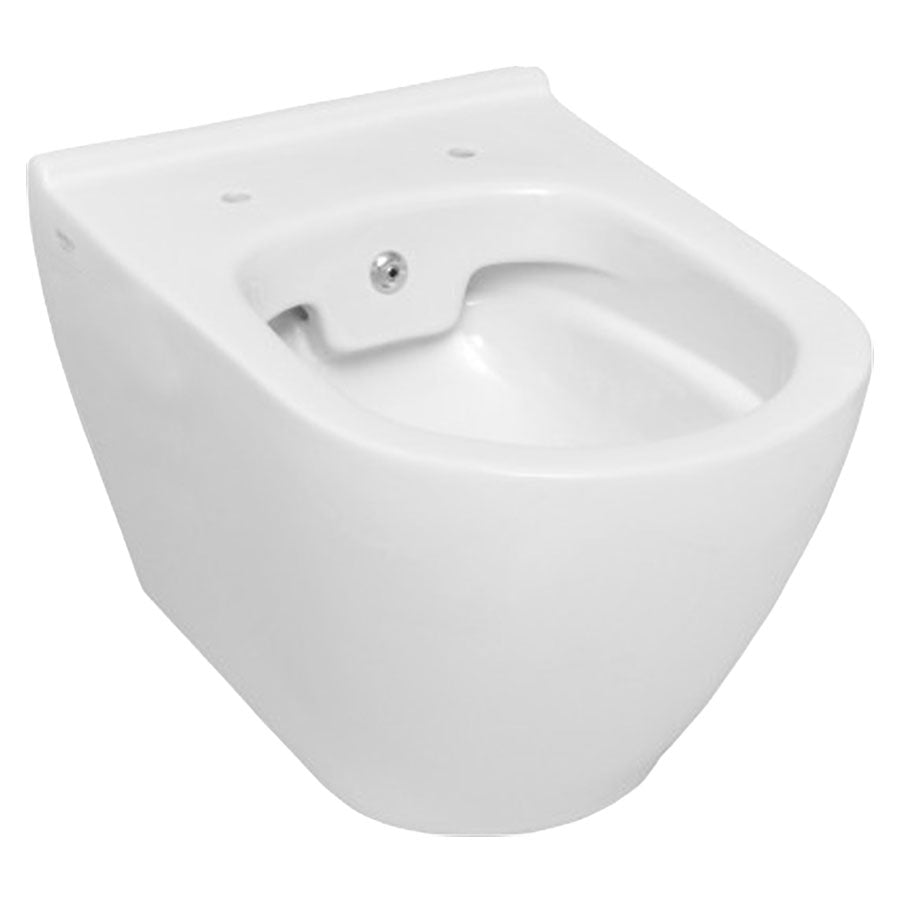 Rimfree тоалетна Saphire с биде и вграден смесител - Serel, конзолна, Rimless чиния SP26 с SLIM Soft капак, бяла, KERANOVA