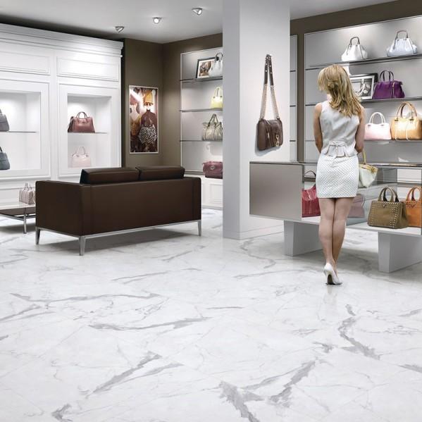 White Soul Pul 60x60 - Biba Ceramica полиран гранитогрес в магазин KERANOVA, светъл мраморен дизайн за баня и търговски площи