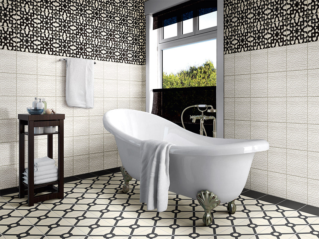 Кухненска серия Stampa 15x15 см. - стилна баня с носталгична свободностояща вана и декоративни плочки от онлайн магазин за обзавеждане за бани KERANOVA