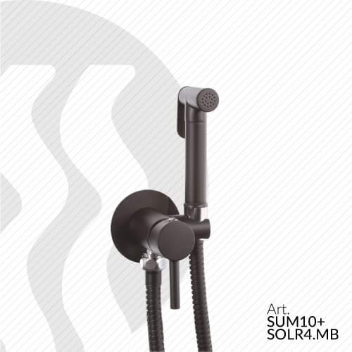 SUM10+SOLR4 смесител за вграждане с хигиенен душ черен мат - едноръкохватков интегриран смесител с метален хигиеничен душ и 120см шлаух за KERANOVA