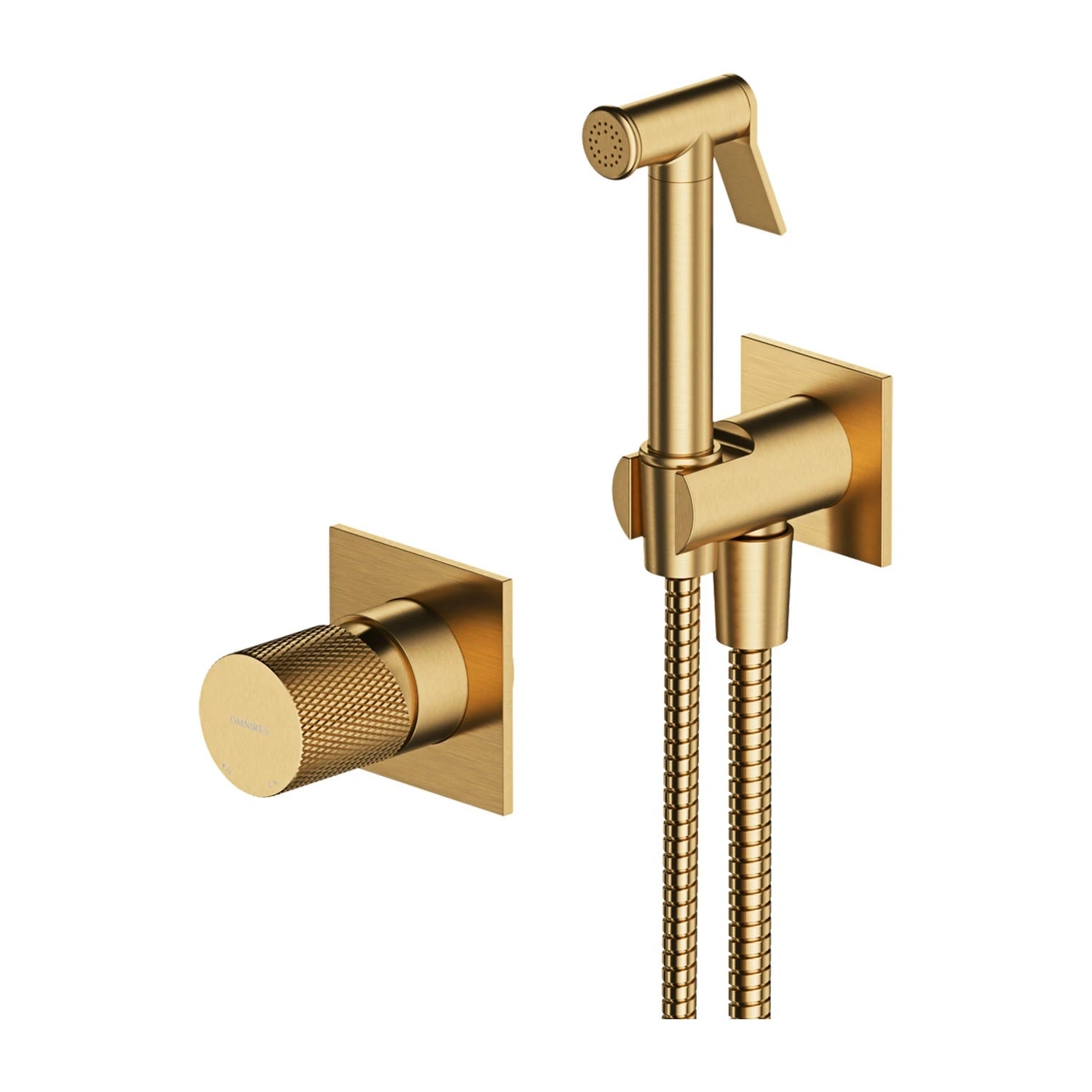 Хигиенен комплект Omnires Contour Brushed Gold - стенен месингов хигиенен душ в драскано злато за баня от KERANOVA