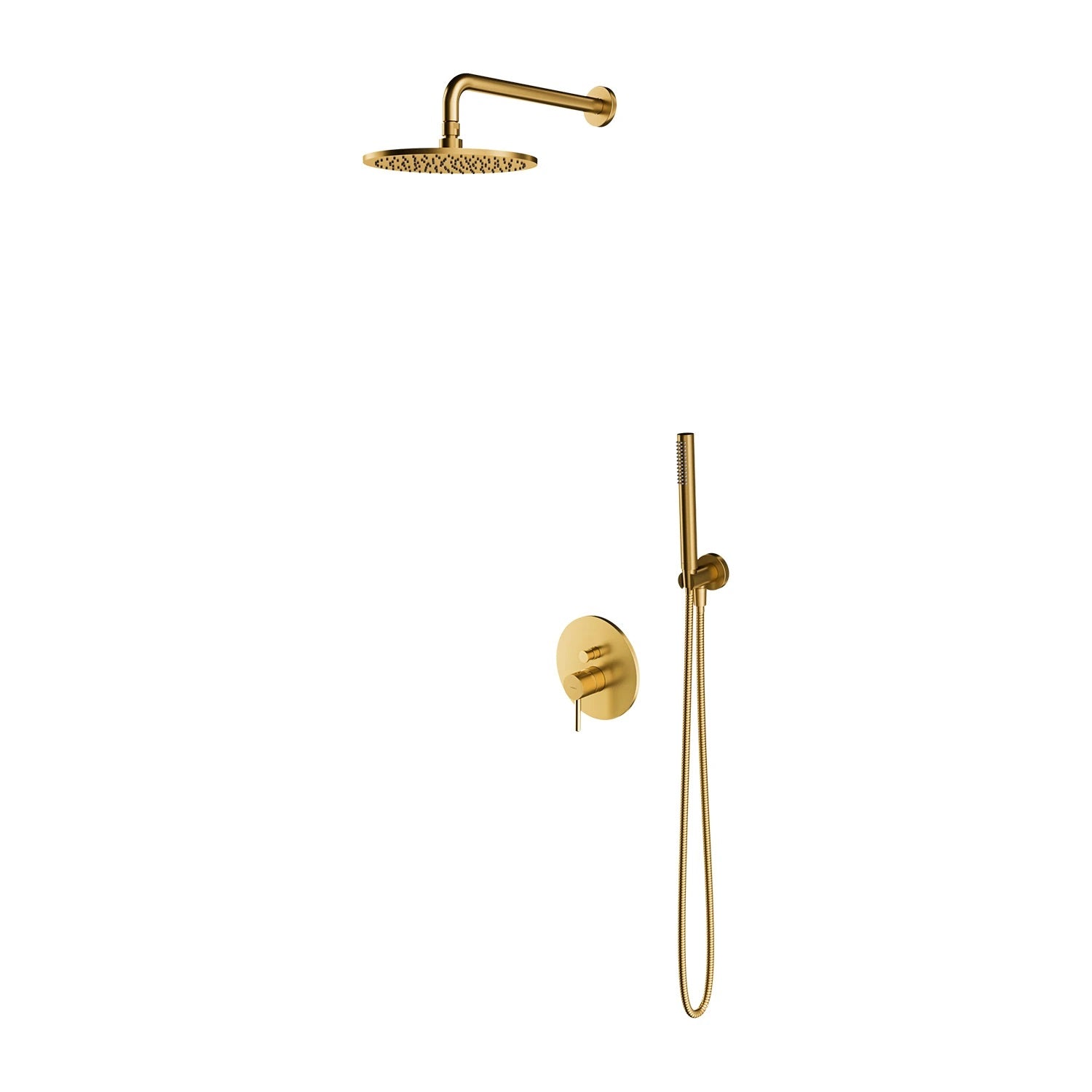 Душ система за вграждане Omnires Y Brushed Gold - вградена brushed gold душ система с месингова глава Ф25 см и ръчен душ, KERANOVA онлайн магазин