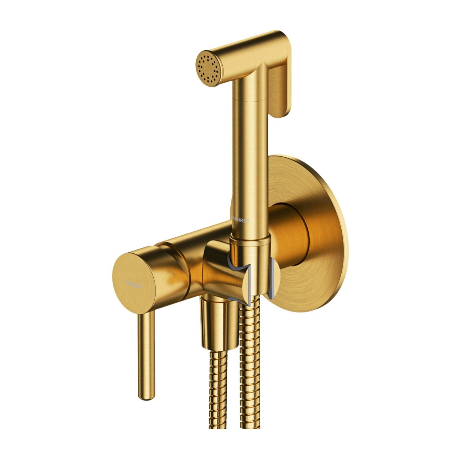 Хигиенен комплект Omnires Y Brushed Gold — вградено тяло, месингова слушалка и шлаух 125 см, Brushed Gold за онлайн магазин KERANOVA