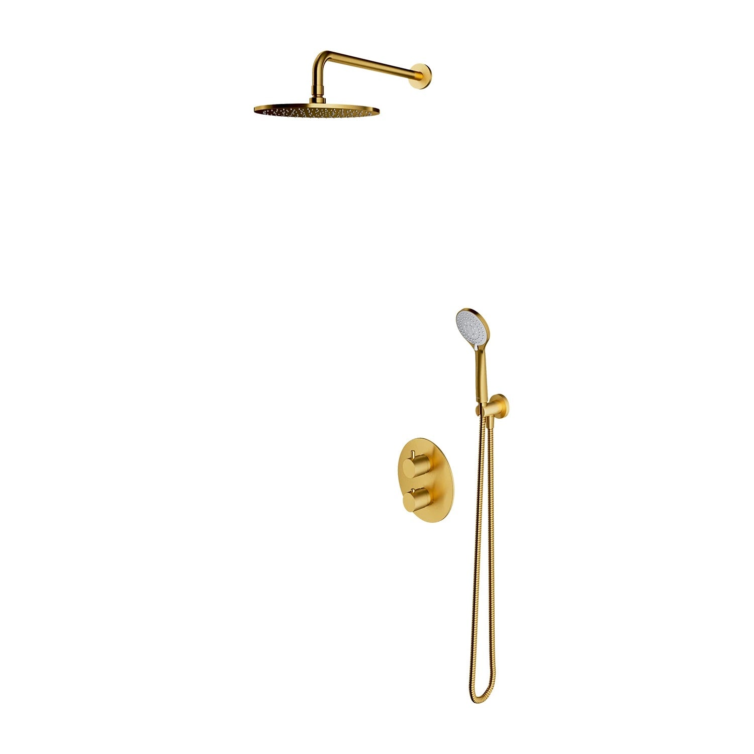 Термостатична душ система за вграждане Omnires Y Brushed Gold – вграден комплект brushed gold с голяма месингова душ глава и ръчен душ за KERANOVA