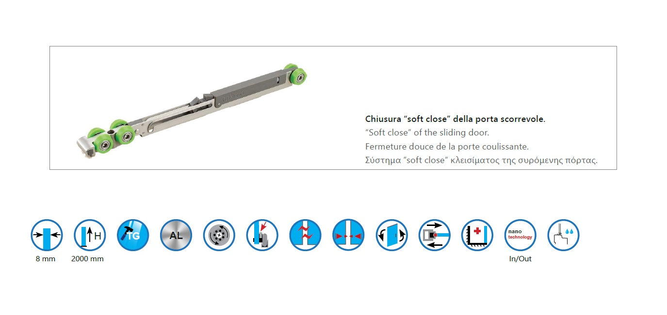 Душ кабина Santorini 500 NR-10 Cromo - 80х120 см. аксесоар soft close механизъм за плъзгаща врата, 8 мм закалено стъкло, алуминиев профил