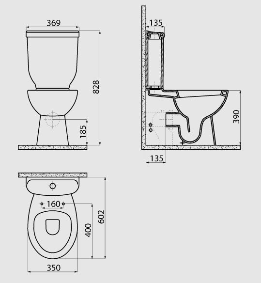 Моноблок 60 см Sedef Back to Wall - опция вградено биде технически чертеж с размери за онлайн магазин KERANOVA