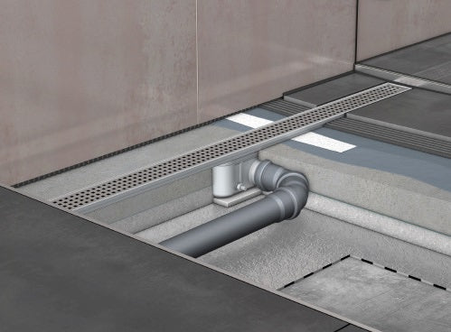 ACO ShowerDrain C - 58.5, 68.5, 78.5, 88.5, 98.5, и 118.5 см. линейна подова канавка от неръждаема стомана в разрез, онлайн магазин KERANOVA