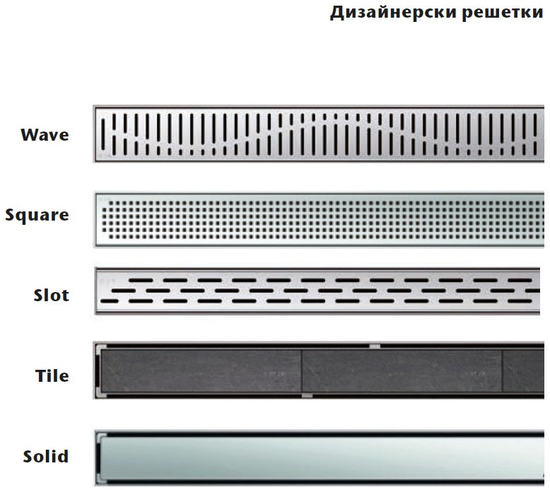 Alt Tag: ACO ShowerDrain C - 58.5, 68.5, 78.5, 88.5, 98.5, и 118.5 см. дизайнерски решетки Wave Square Slot Tile Solid от неръждаема стомана за KERANOVA